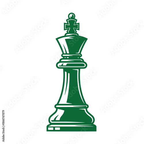Green chess queen piece illustration with glossy effect isolated on transparent background