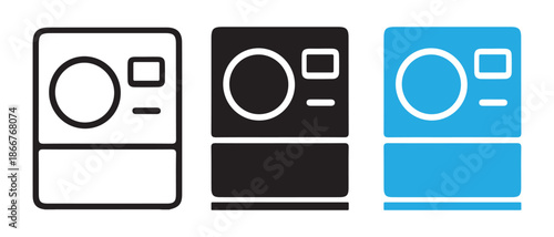 Action Camera Icon Set. Outline, Black, Blue Versions for Technology.