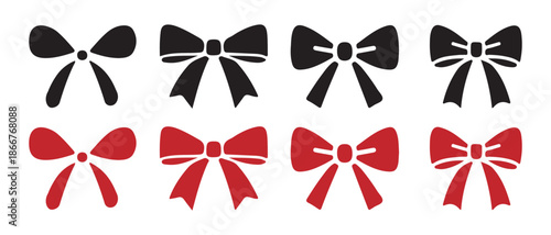 Collection of Black and Red Bow Tie Icons. Vector Graphic Elements.