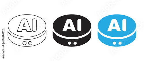 AI Icons Set, Artificial Intelligence Symbol, Technology Concepts, Vector Graphics.