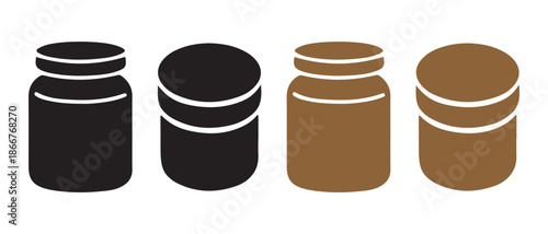 Jars Icons Set, Black and Brown Colors, Simple Vector Illustration.