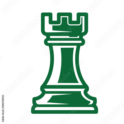 Green chess rook piece icon symbol for games and strategy  simple illustration