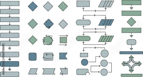 Collection of Flowchart Symbols and Diagrams for Business and Technology.