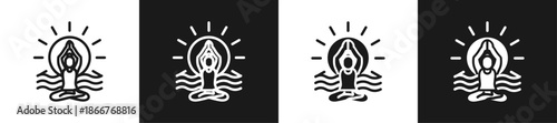 Sunrise Yoga Line N Glyph Style In White And Black Background