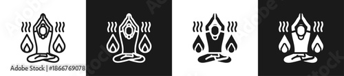 Hot Yoga Line N Glyph Style In White And Black Background