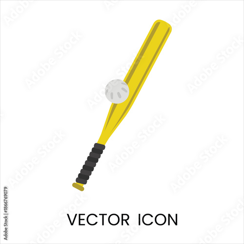 Yellow baseball bat with ball vector illustration, flat design sports icon