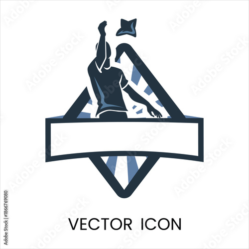 Man Raising Arm Victory Achievement Star Graphic Flat Design Vector Illustration