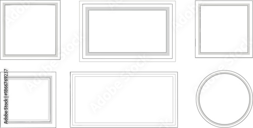 Collection of Six Blank Frames in Various Shapes and Sizes.