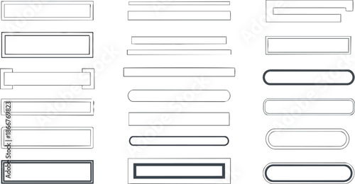 Collection of various empty rectangular and rounded frames and borders.