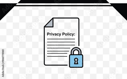 Privacy policy document with padlock icon isolated on transparent background