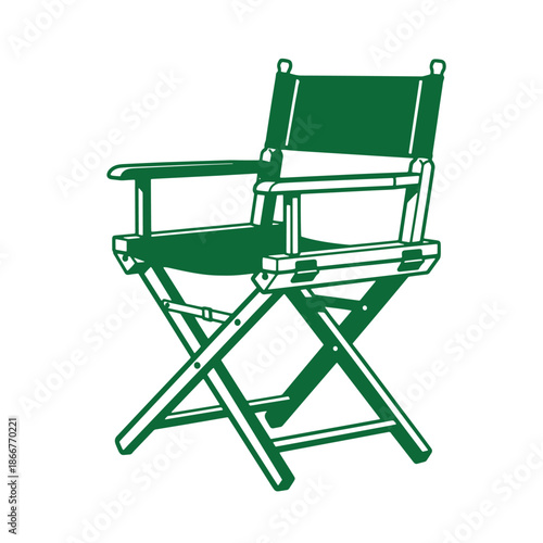Green director chair with armrests and foldable legs for outdoor or indoor use  a classic symbol of film and theater production