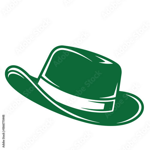 Green fedora hat with wide brim and indented crown isolated on white background