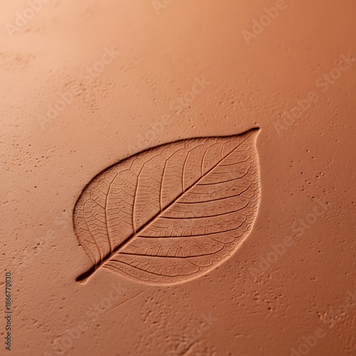 Terracotta clay tablet featuring impressed botanical leaf pattern design