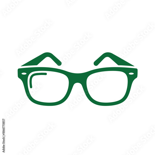 Green glasses icon with clear lenses and folded up arms  isolated on transparent background