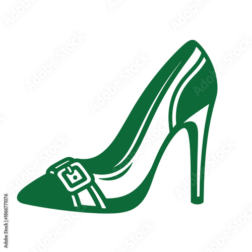 Green highheeled shoe with buckle isolated on transparent background  stylish footwear
