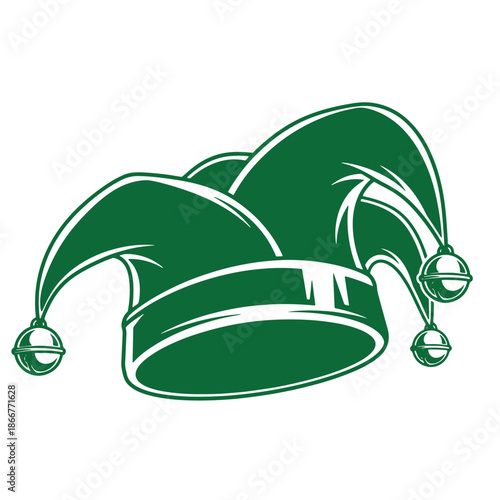 Green jester hat with bells on transparent background for carnival or festive designs