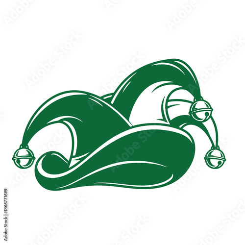 Green jester hat with bells on transparent background for party and celebration designs