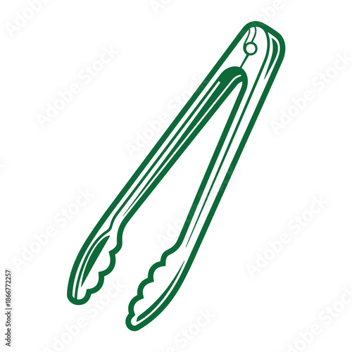 Green kitchen tongs with wavy edge isolated on transparent background