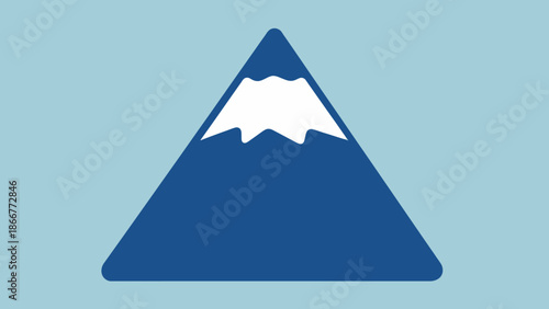 Minimalist blue mountain icon with a snow-capped peak, symbolizing nature, adventure, and alpine landscapes. Simple graphic design for various digital applications