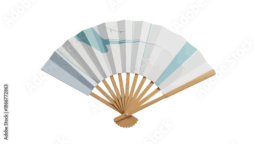 Elegant Folding Fan with Artistic Blue and White Pattern