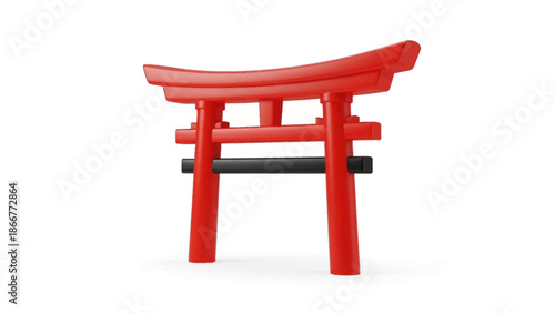 Vibrant red Japanese Torii gate, a sacred symbol of spirituality and tradition, rendered in a clean 3D style for cultural and architectural representation