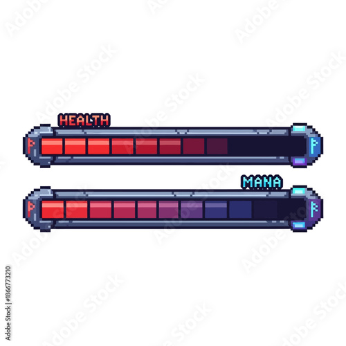 Pixel Art Health and Mana Bars for Video Games, UI Elements