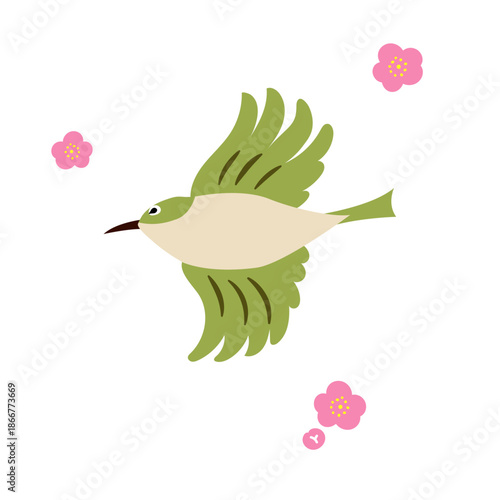 シンプルなメジロと梅