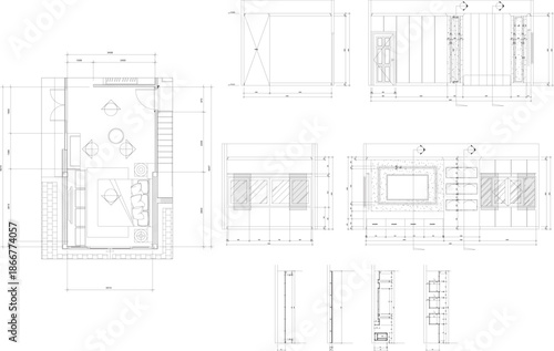 Interior Design Construction Drawing for a Small Bedroom with TV Cabinet, Headboard Design, and Section Details for Practical Implementation
