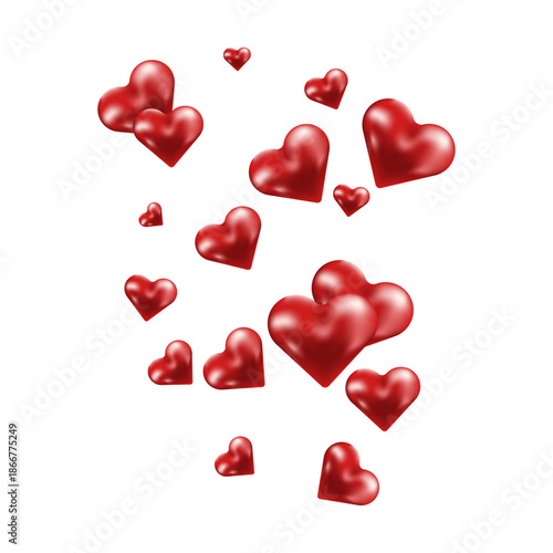 Valentine's Day background design featuring creative 3D glossy red hearts floating on a transparent backdrop for minimalist holiday layouts.