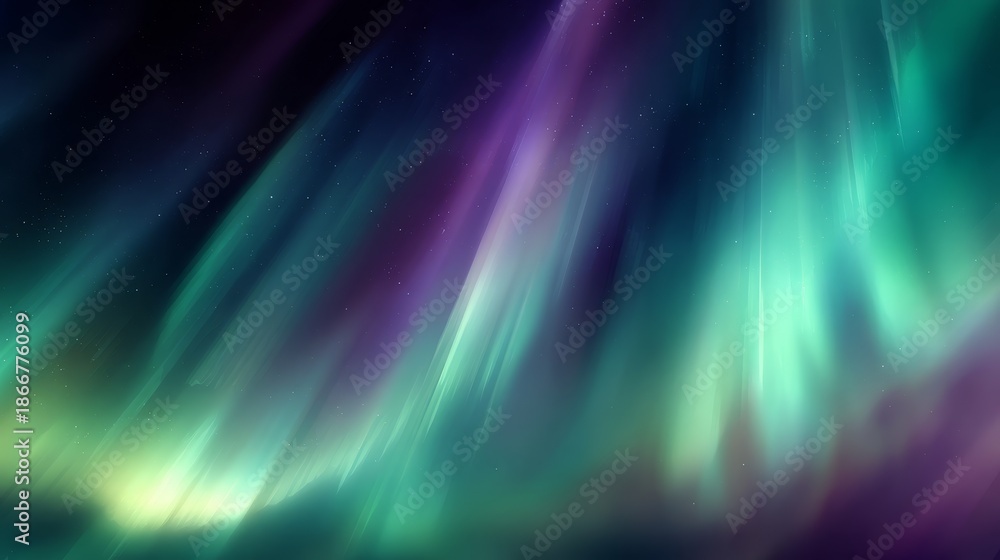 Obraz premium Blurred Aurora Borealis Background with Green Violet Gradients