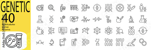 Genetic icon set. Editable stroke.