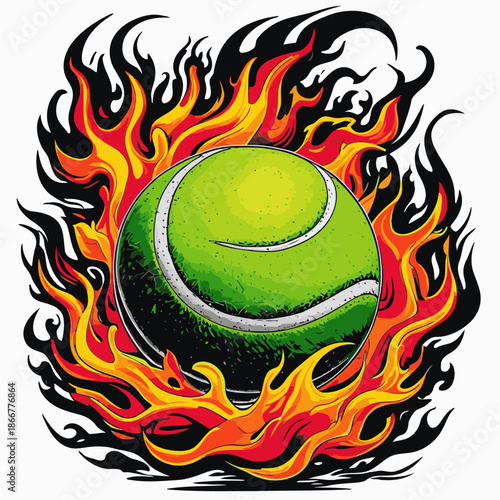 vector image of a flaming tennis ball