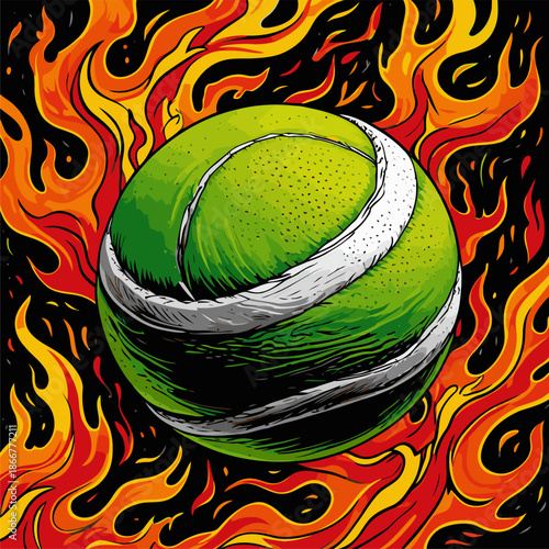 vector image of a flaming tennis ball
