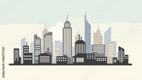Modern Cityscape Silhouette with Diverse Skyscrapers.