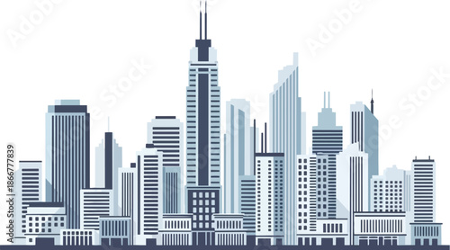 Modern Cityscape Skyline with Tall Buildings and Skyscrapers.