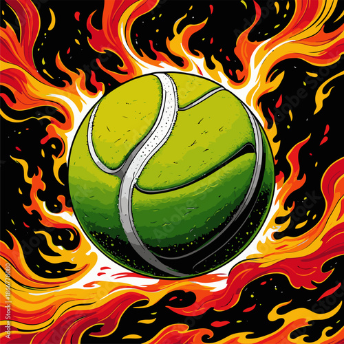 vector image of a flaming tennis ball