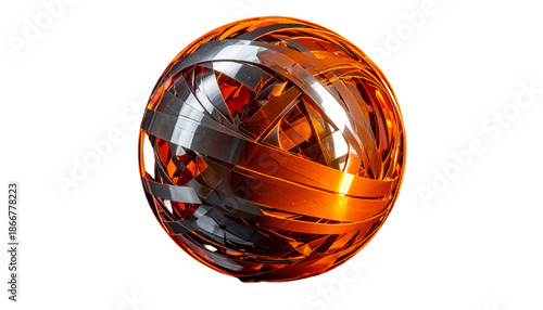 Glowing sphere crafted from interwoven silver bands against a black backdrop