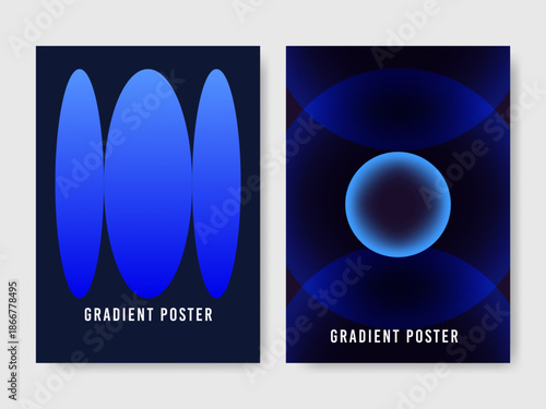 Foto Abstract Blue Gradient Poster Design with Glowing Ellipse and Sphere Geometric S