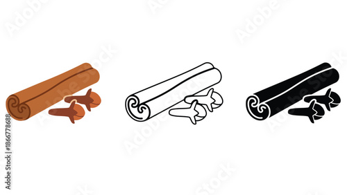 Cinnamon sticks and star anise spice illustrations