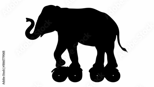 Elephant on roller skates in playful pose