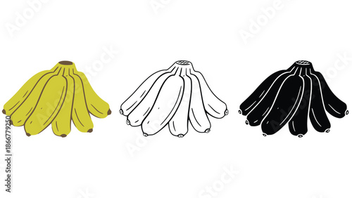 Bananas in yellow, black and white color variations