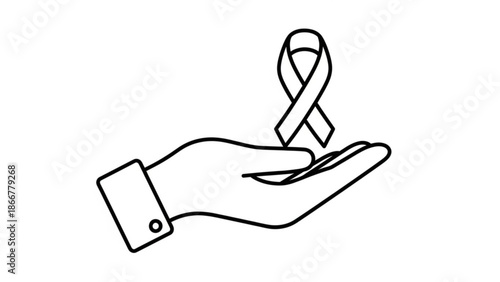 A hand holding a ribbon symbolizing awareness and support for a cause