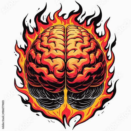 vector image of a human brain on fire