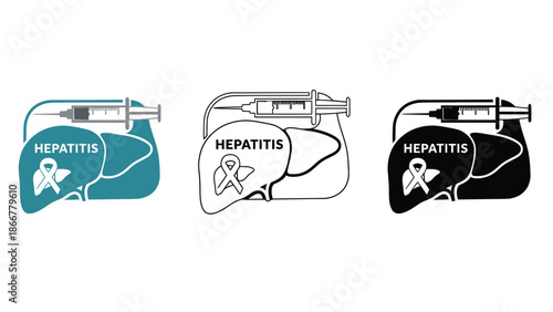 Hepatitis awareness illustrations with liver and syringe