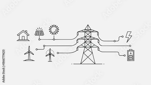 Renewable Energy Sources Connected to Power Grid Illustration.