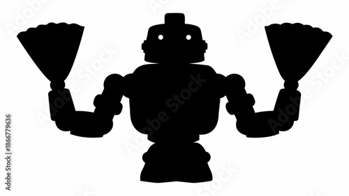 Robot holding megaphones in dynamic pose