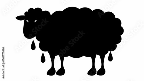 Black sheep silhouette with tears falling down