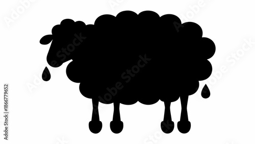 Sad sheep silhouette with tears on white background