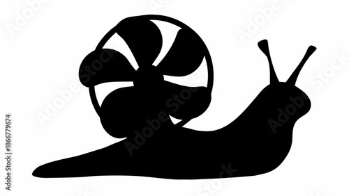 Black snail silhouette with shell moving slowly