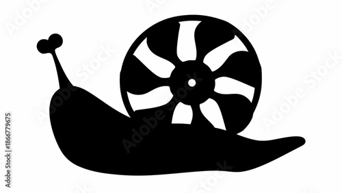 Modern snail with fan shell crawling slowly forward